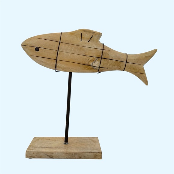 Threshold Natural Light Brown Wood Fish Table Accent - Picture 2 of 10